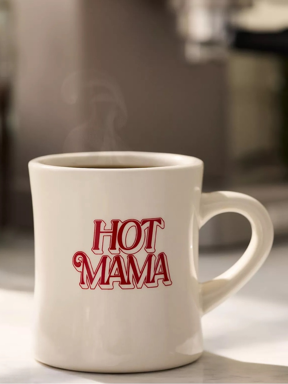 Anthropologie Hot Mama Stoneware Diner Mug in White and Red